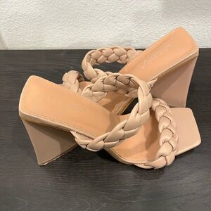 Elegant Braided Strap Tan Heels